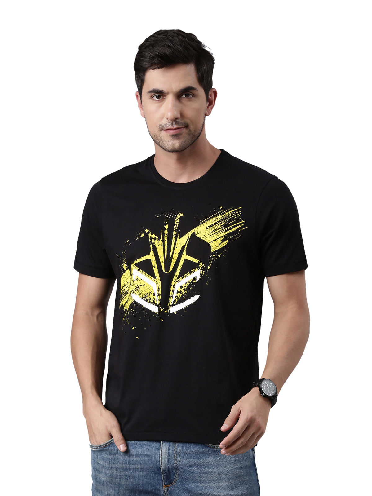 TVS Racing Arsenal Black Cyborg Crew Neck T-Shirt – 100% Cotton, Breathable & Comfortable