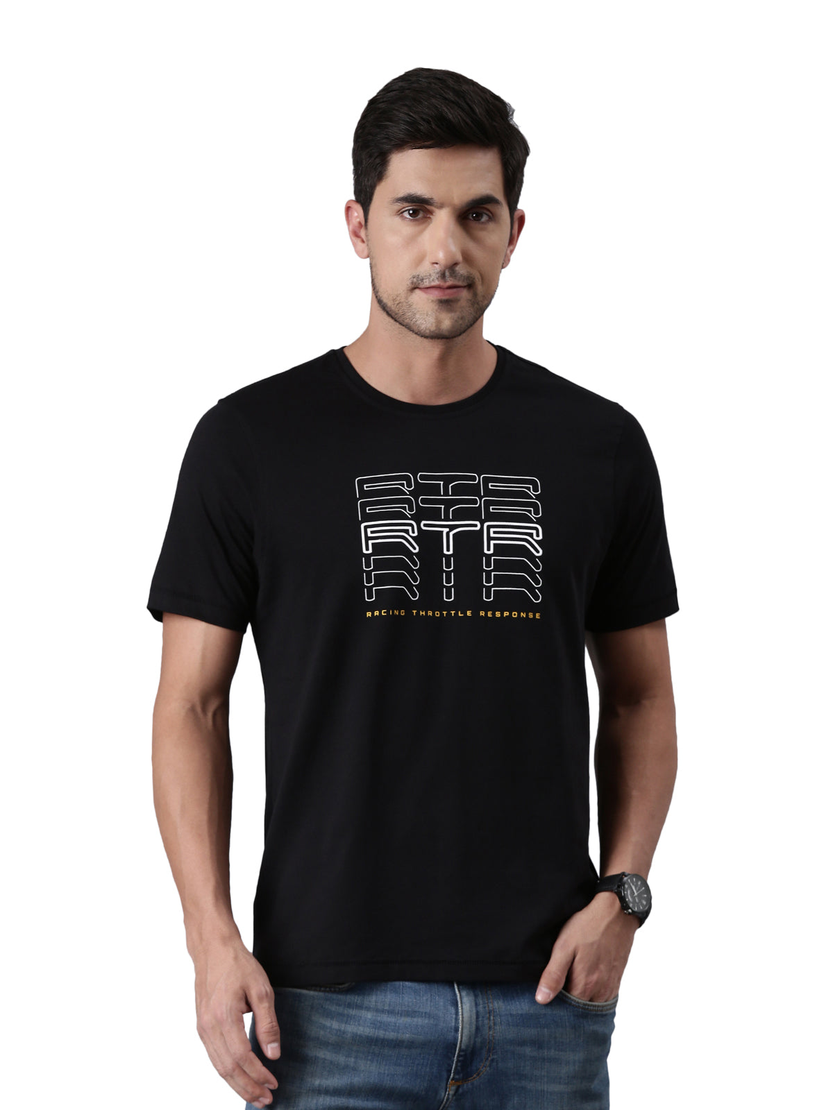 TVS Racing Arsenal Black RTR Crew Neck T-Shirt – 100% Cotton, HD Print Graphics