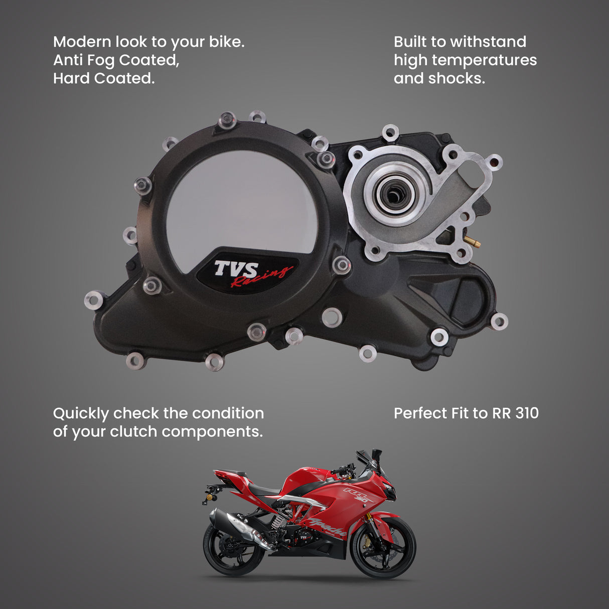 TVS Transparent Cover Clutch for RR 310|Titan Grey|Anti Fog
