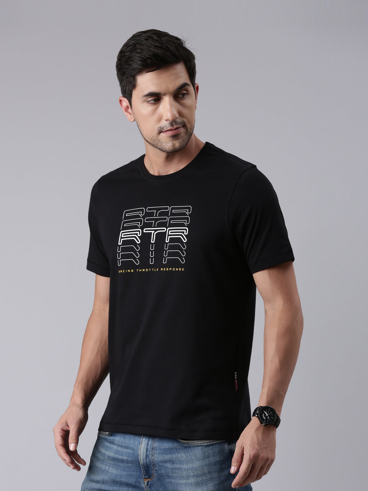 TVS Racing Arsenal Black RTR Crew Neck T-Shirt – 100% Cotton, HD Print Graphics
