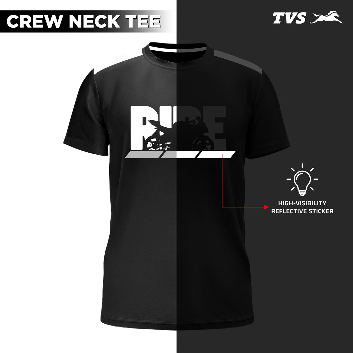 TVS Cotton Crew Neck T-Shirt with Reflective Safety Sticker for High Visibility & Everyday Comfort