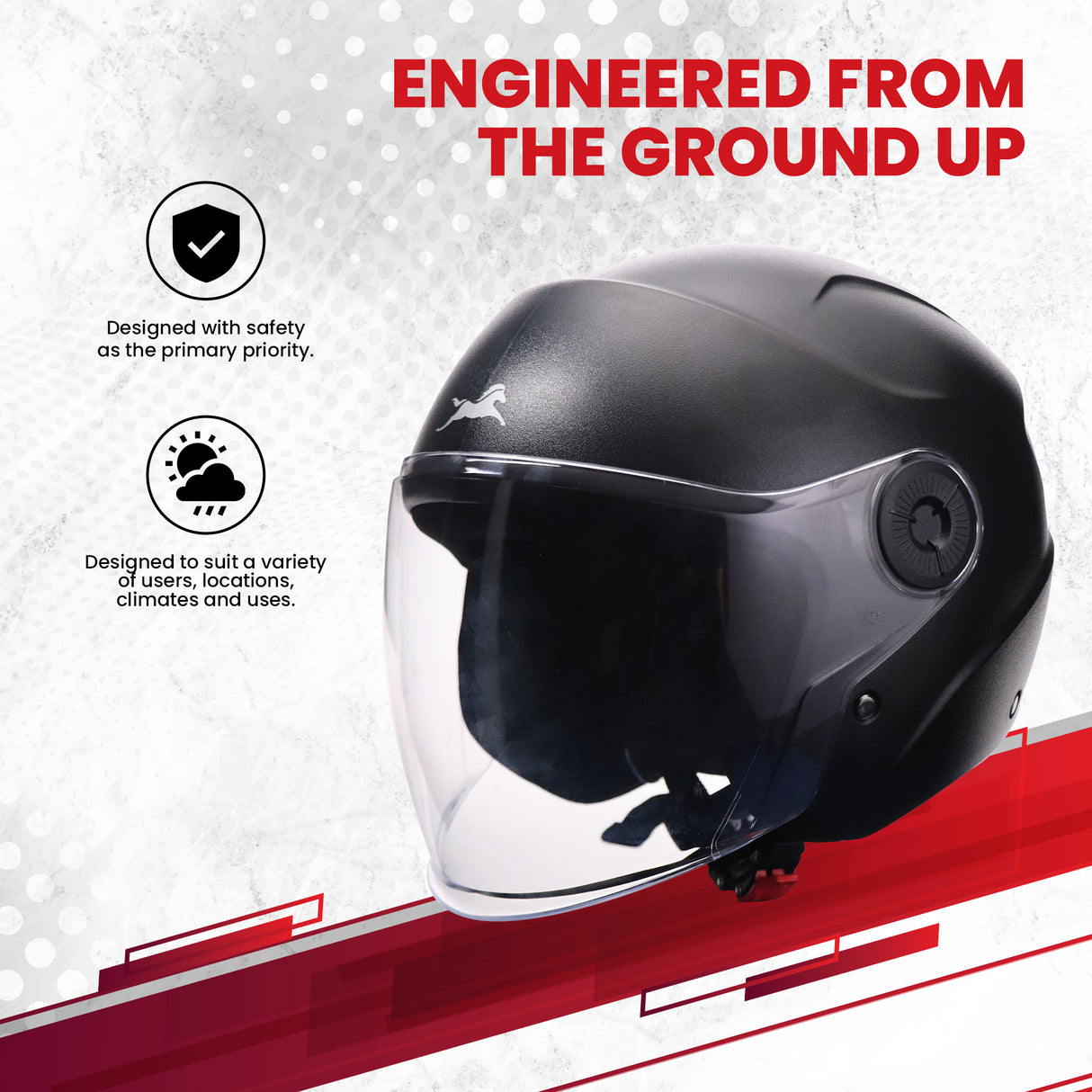 TVS ACE Open Face Unisex Helmet with Full Coverage Visor - ISI Certified