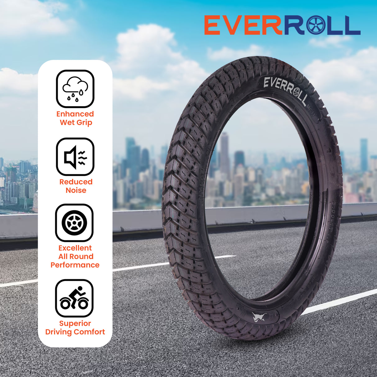 EverRoll Rear Nylon Tyre with Tube - 3.00-17 TT PM MC31