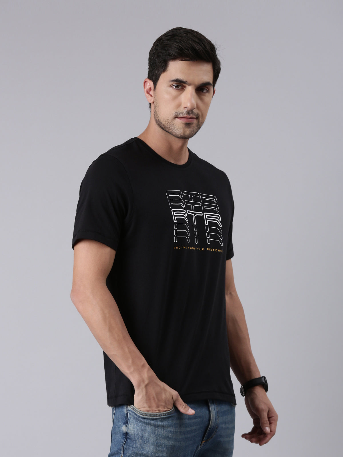 TVS Racing Arsenal Black RTR Crew Neck T-Shirt – 100% Cotton, HD Print Graphics