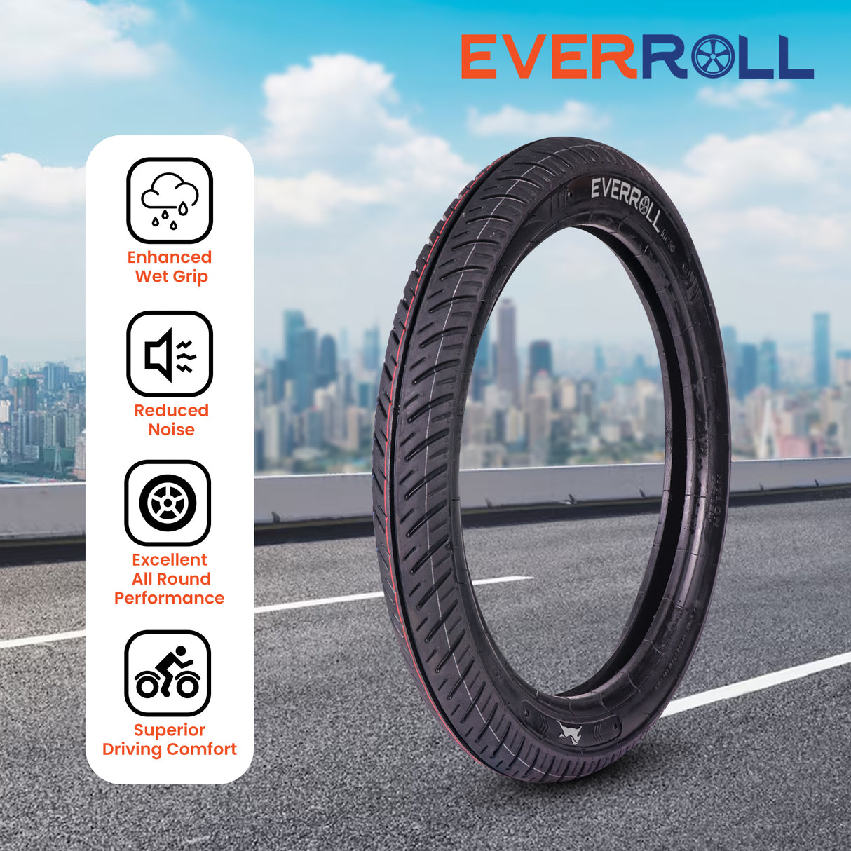 EverRoll Front Tyre with Tube - 2.75-17 TT PM MC30