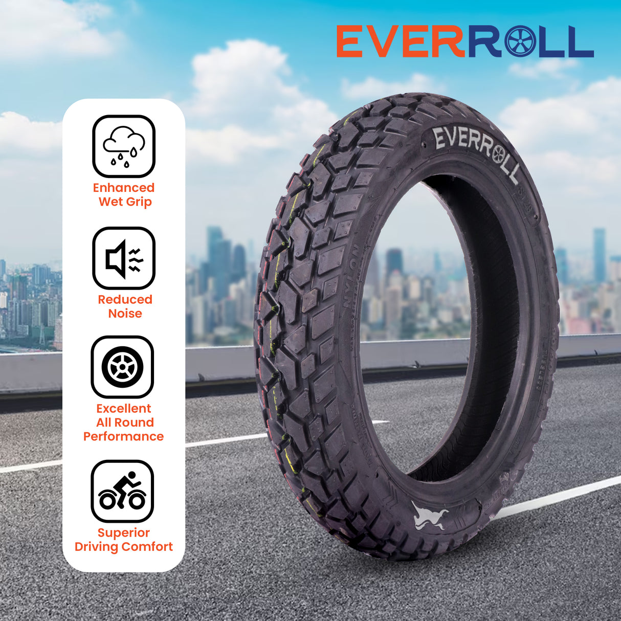 EverRoll Rear Tubeless Nylon Tyre - 90/90-12 TL PM ST29 | Vehicle Compatibility - TVS Jupiter, TVS Wego Disc / Drum scooter, Iqube