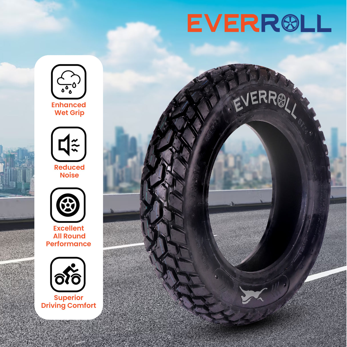 EverRoll Tubeless Nylon Rear Tyre - 90/100-10 TL PM ST24 | Vehicle Compatibility - TVS Scooty Zest 110