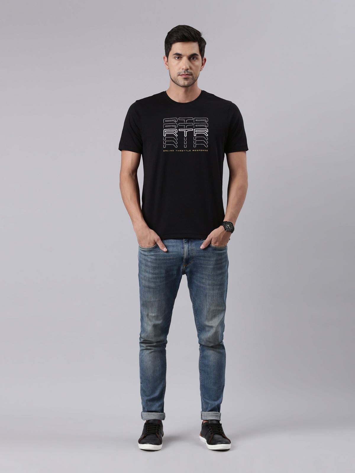 TVS Racing Arsenal Black RTR Crew Neck T-Shirt – 100% Cotton, HD Print Graphics