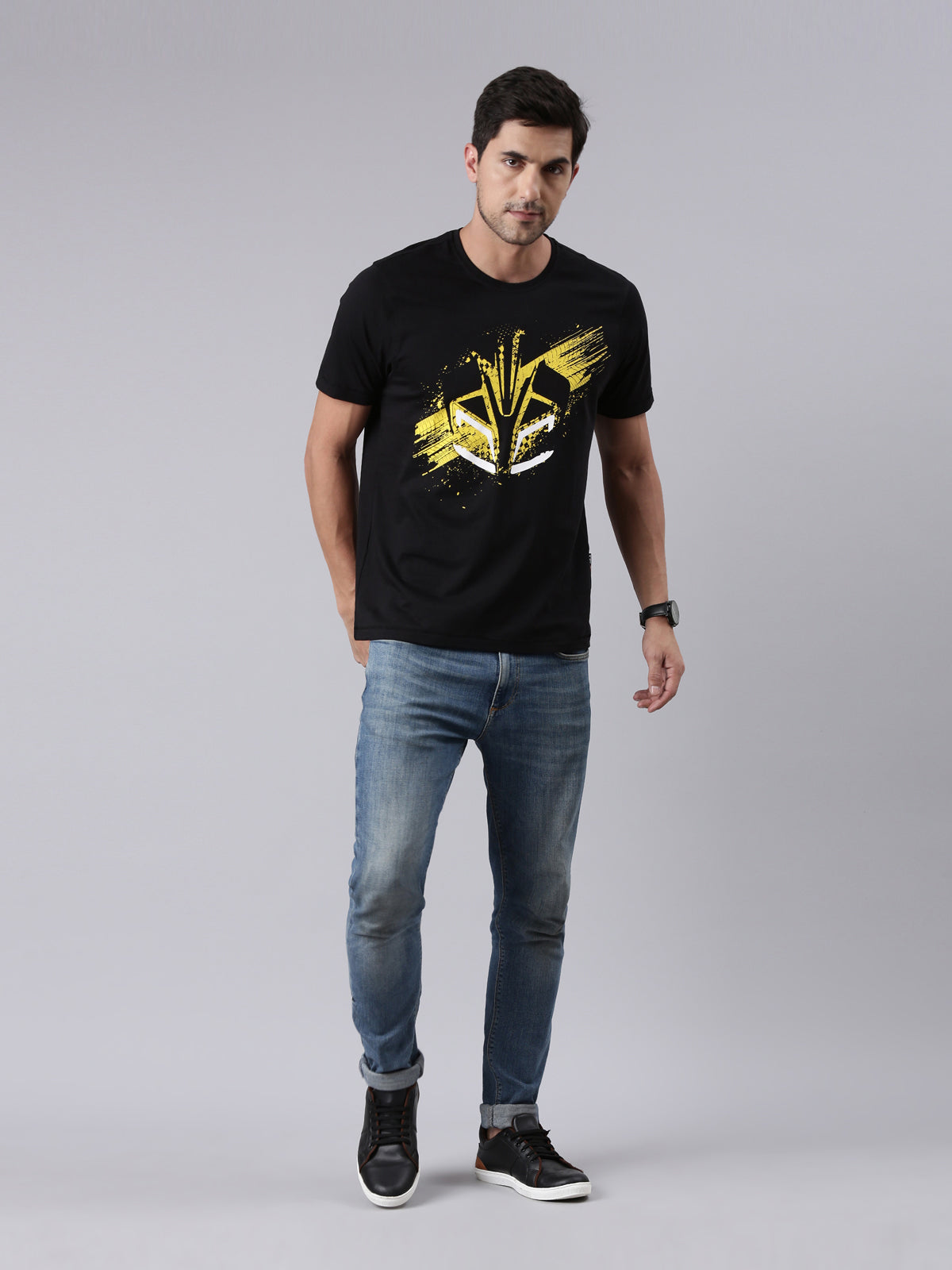 TVS Racing Arsenal Black Cyborg Crew Neck T-Shirt – 100% Cotton, Breathable & Comfortable