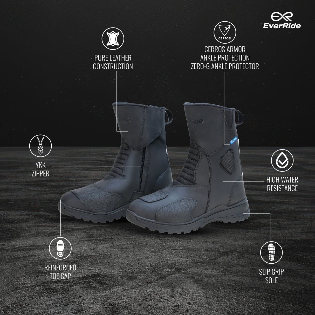 EverRide Hexatour Premium Sport Touring Riding Boots with Cerros Ankle Protection