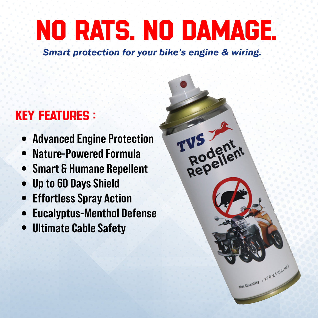 TVS Rodent Repellent VST Spray – 200 ml | Non-Toxic, Long-Lasting Protection for Motorcycles & Scooters