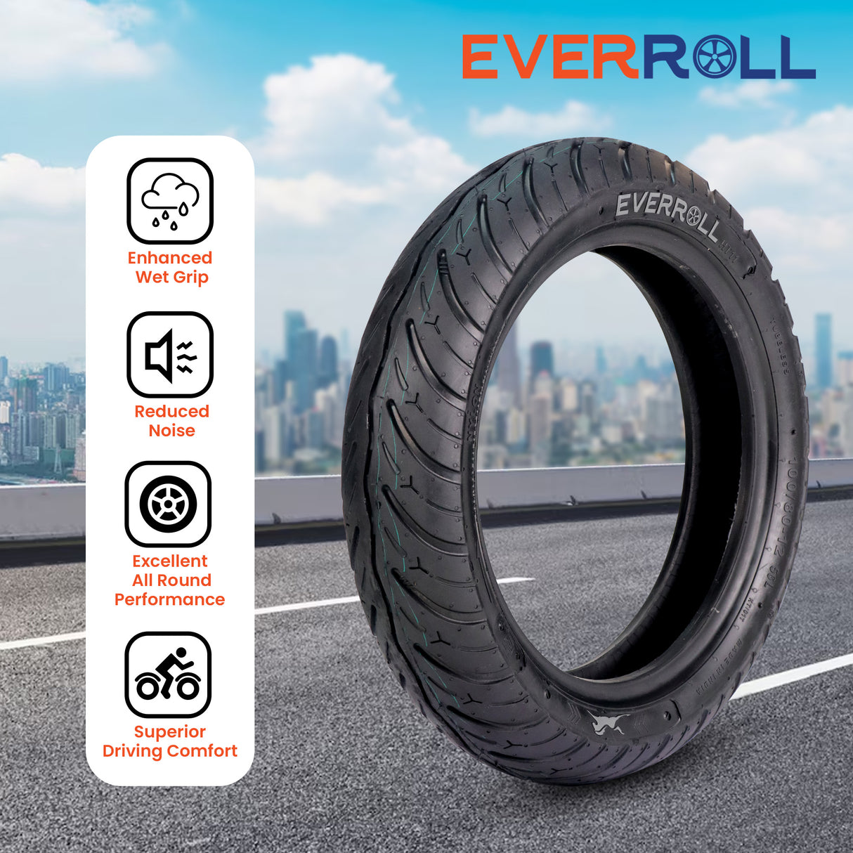 EverRoll Front Tubeless Nylon Tyre - 100/80-12 TL PM HT11 | Vehicle Compatibility - TVS Ntorq