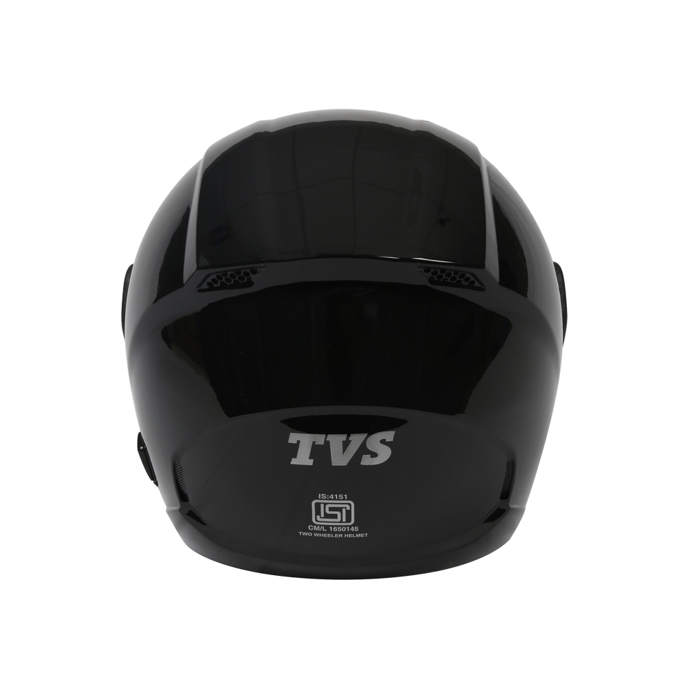 TVS Half Face Motorbike Helmet Black-BE - Premium Quality with Dynamic Ventilation