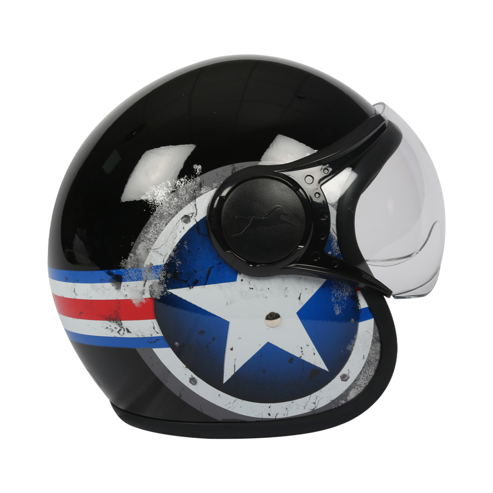 TVS Half Face Captain Motorbike Helmet (Black and Blue) | Premium Safety & Style