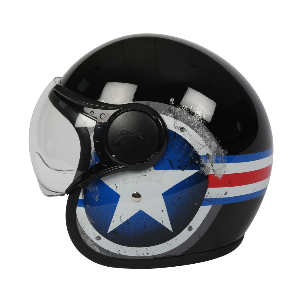 TVS Half Face Captain Motorbike Helmet (Black and Blue) | Premium Safety & Style