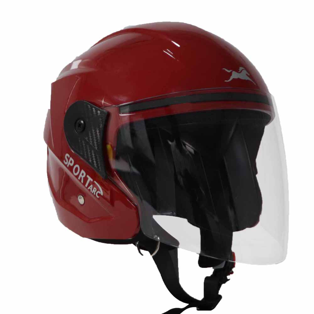 TVS Sport Arc Half Face Helmet - GL Red - Premium Safety & Style for Every Ride