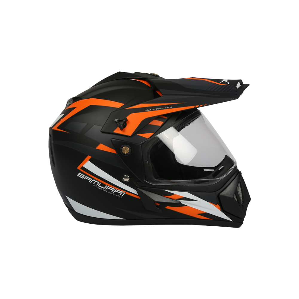 TVS Motorbike Helmet Black Orange and White | Premium Safety & Style for Riders
