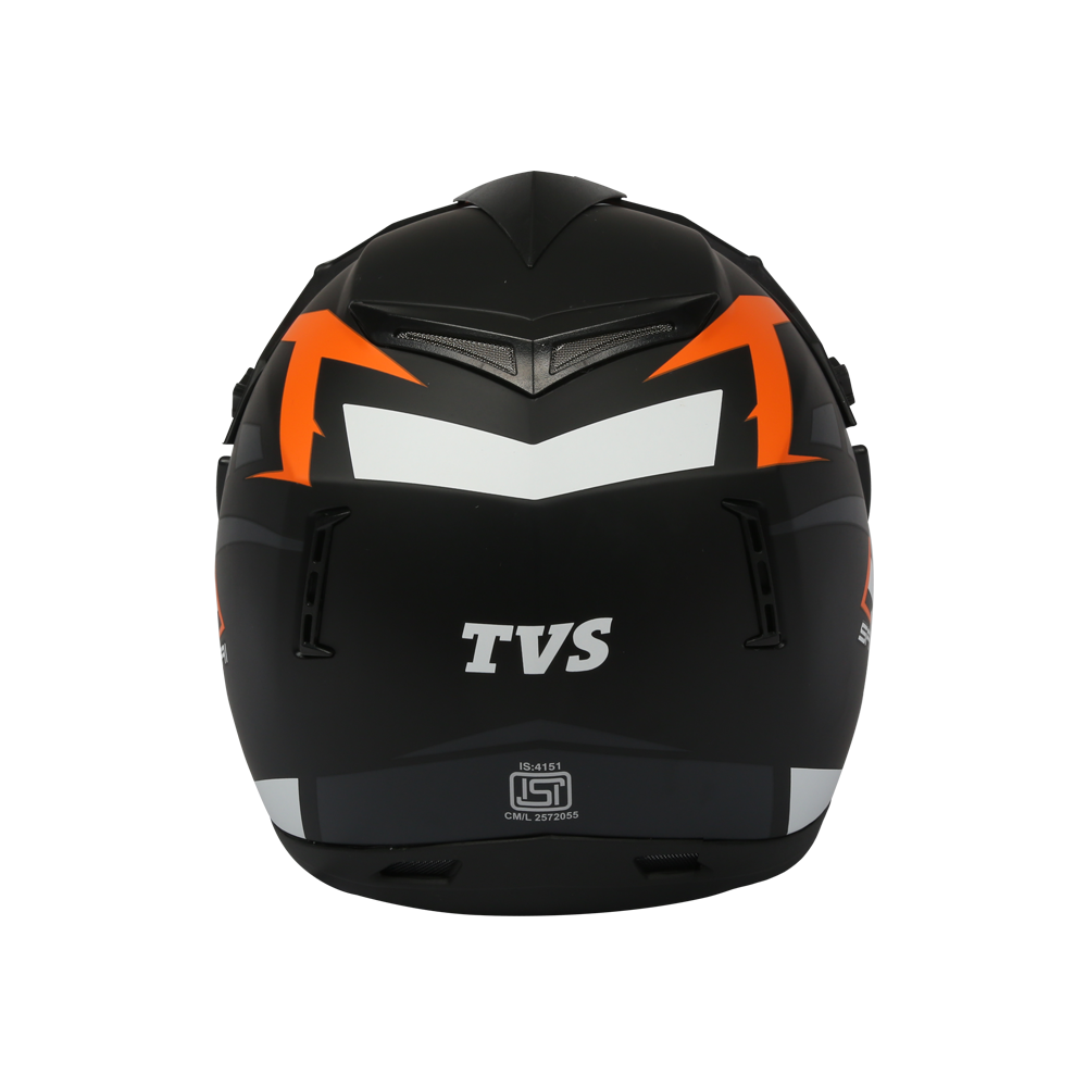 TVS Motorbike Helmet Black Orange and White | Premium Safety & Style for Riders