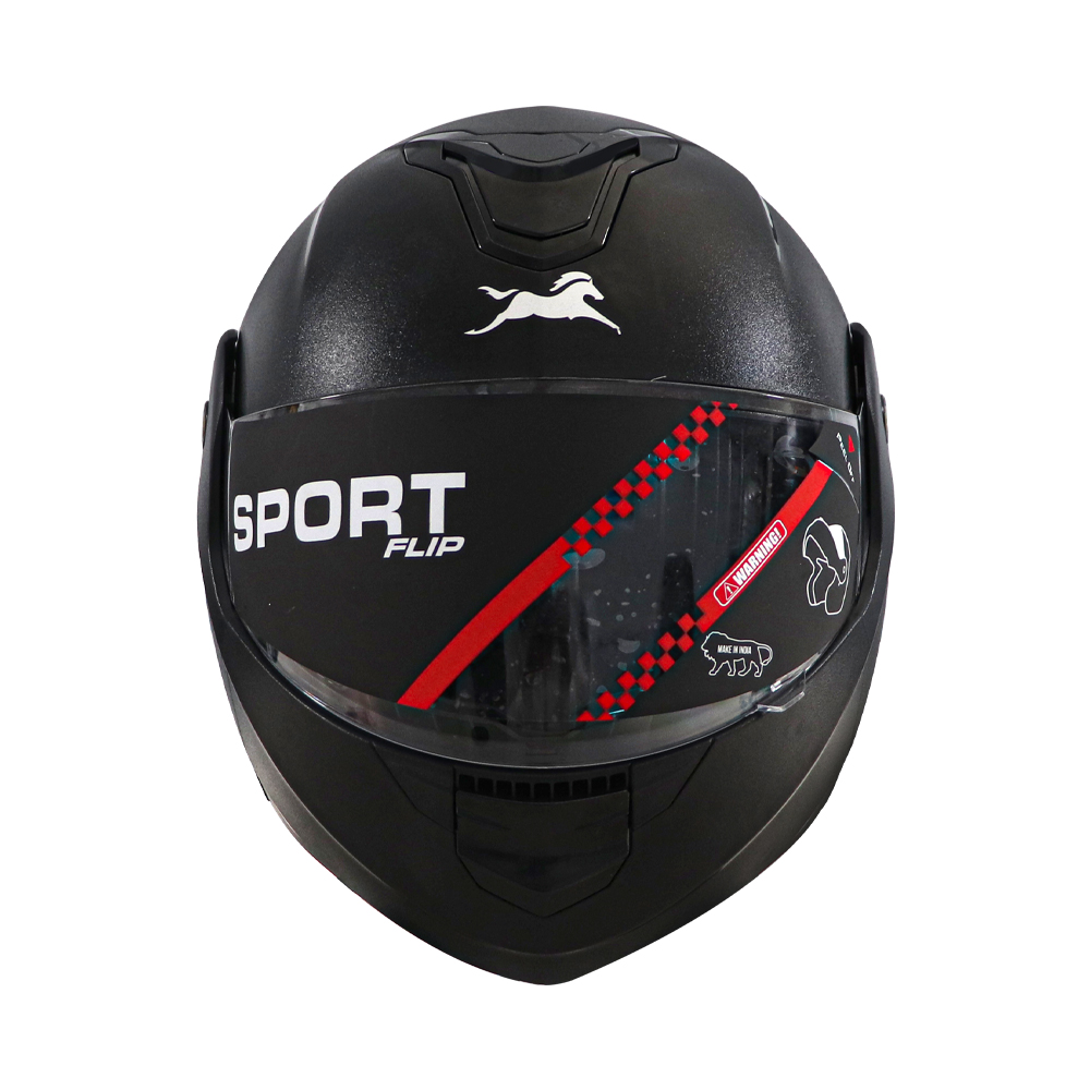 TVS ISI DOT Certified Flip-up Helmet - Matte Black | Clear Visor, Size L for Men and Women