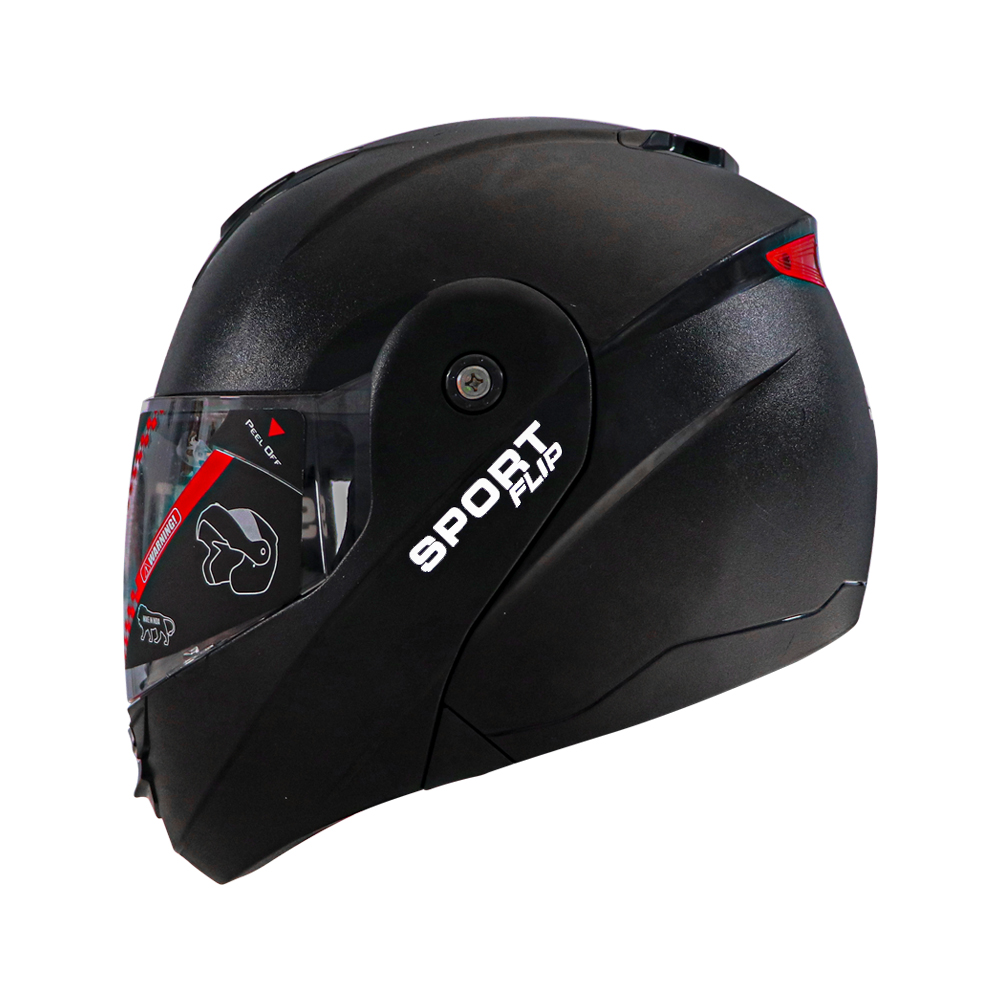 TVS ISI DOT Certified Flip-up Helmet - Matte Black | Clear Visor, Size L for Men and Women