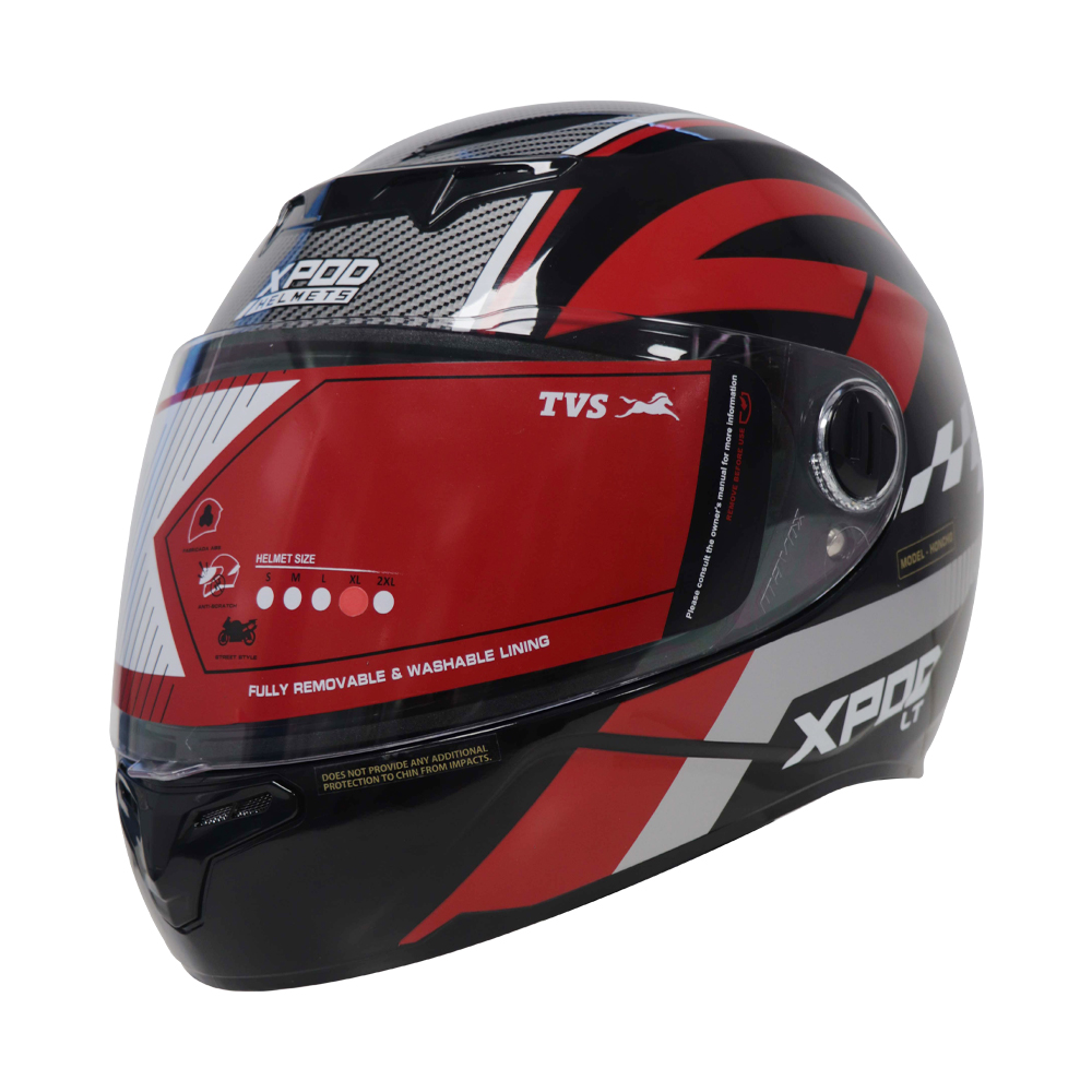 TVS XPOD LT Helmet for Men - Black Red | ISI Certified & Comfortable Riding