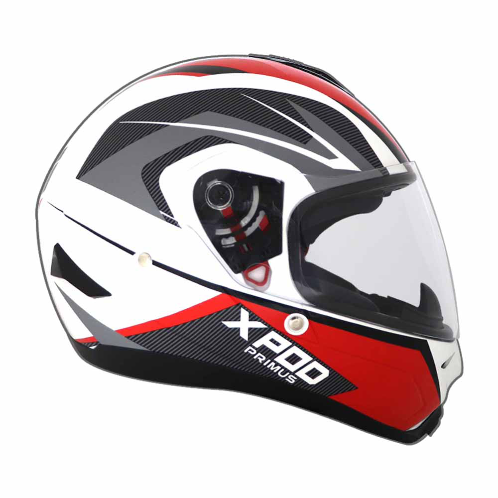 TVS XPOD Primus Helmet for Men - ISI & DOT Certified, EPS Impact Absorption, Quick Release (White Red)