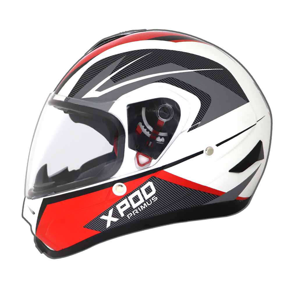 TVS XPOD Primus Helmet for Men - ISI & DOT Certified, EPS Impact Absorption, Quick Release (White Red)
