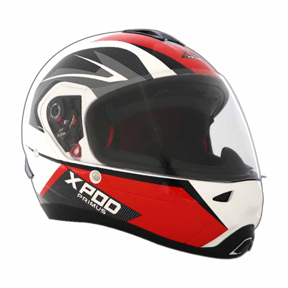 TVS XPOD Primus Helmet for Men - ISI & DOT Certified, EPS Impact Absorption, Quick Release (White Red)