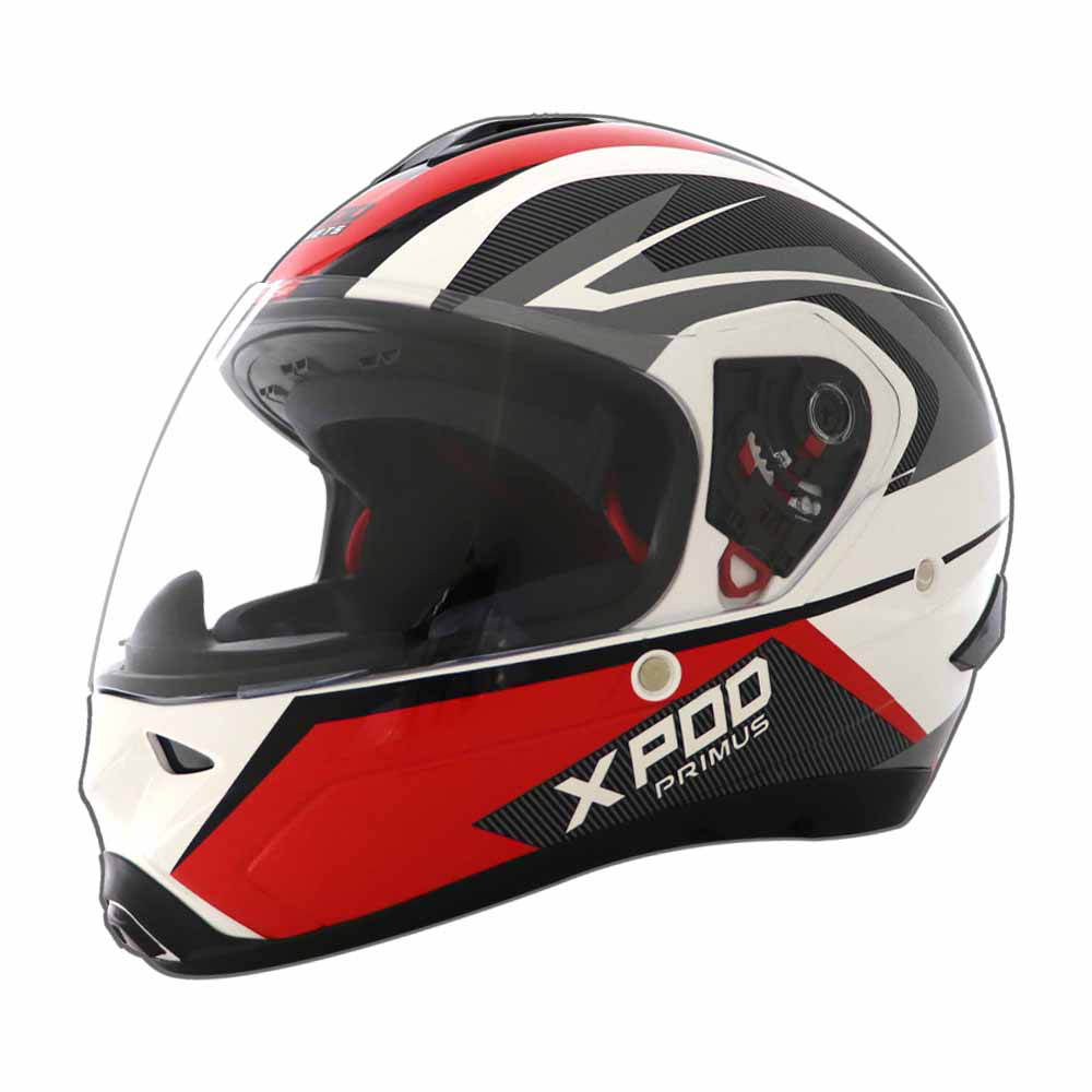 TVS XPOD Primus Helmet for Men - ISI & DOT Certified, EPS Impact Absorption, Quick Release (White Red)