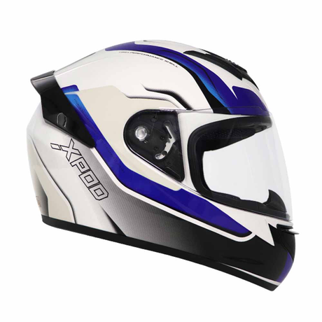 TVS XPOD Aerodynamic Helmet - ISI & DOT Certified Helmet for Men in Speedy White & Blue with Ultrawide Visor
