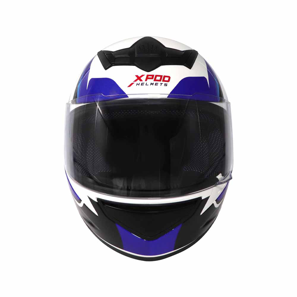 TVS XPOD Aerodynamic Helmet - ISI & DOT Certified Helmet for Men in Speedy White & Blue with Ultrawide Visor