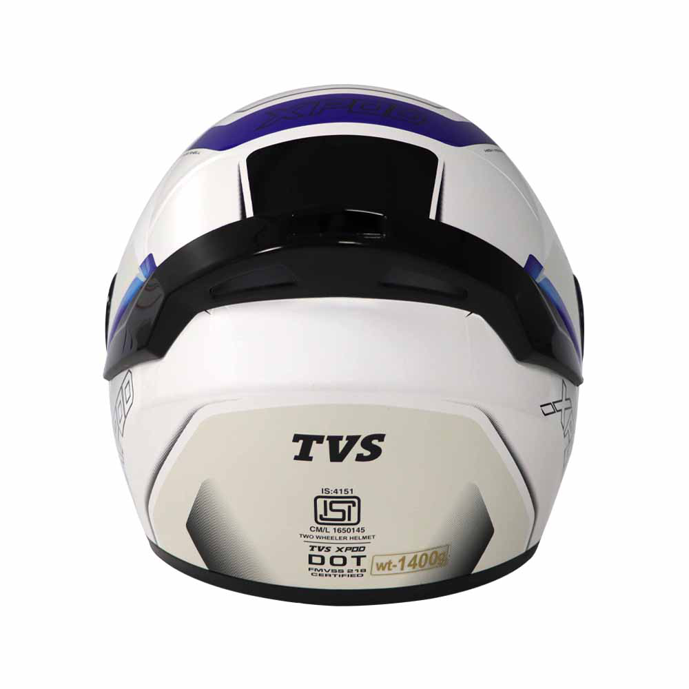 TVS XPOD Aerodynamic Helmet - ISI & DOT Certified Helmet for Men in Speedy White & Blue with Ultrawide Visor