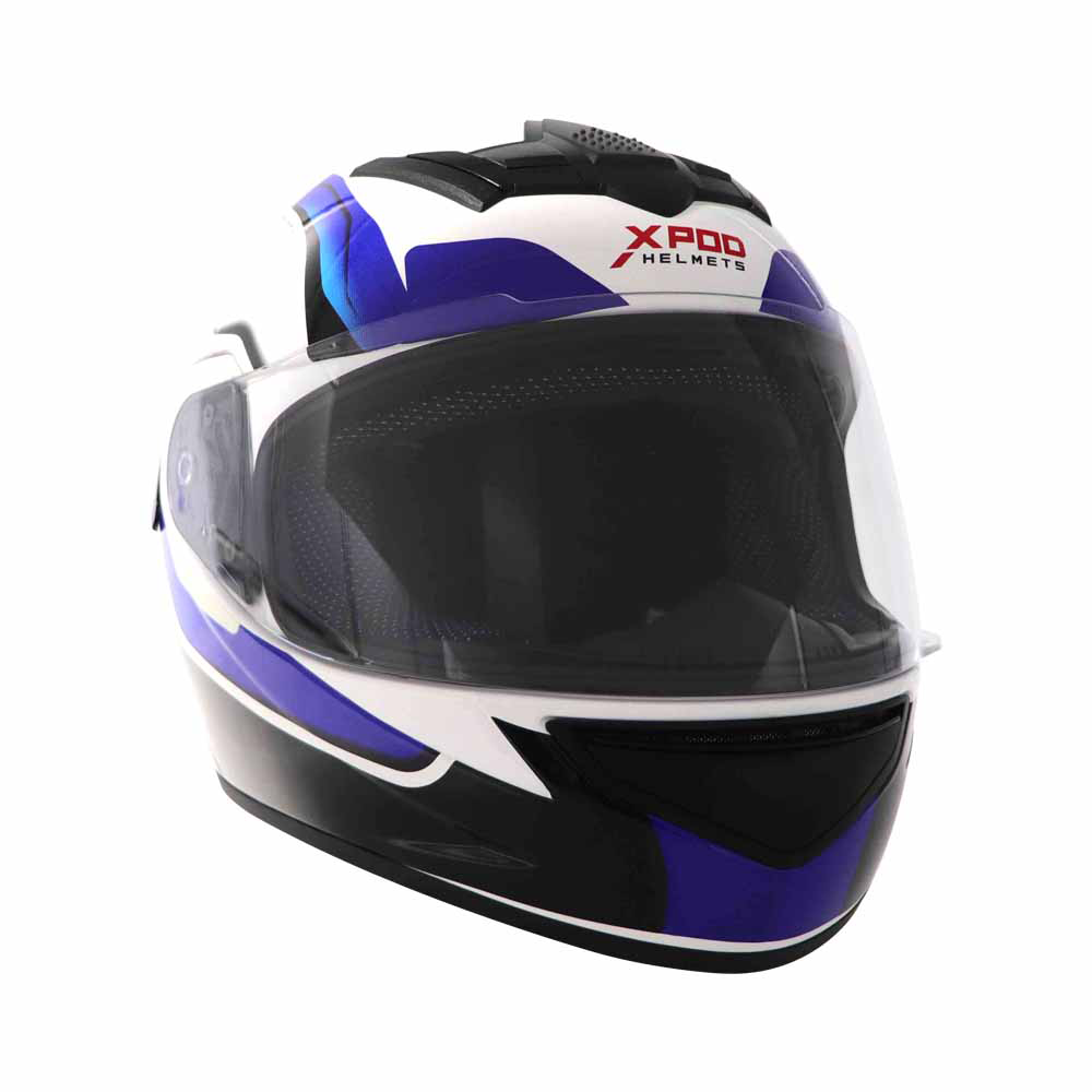 TVS XPOD Aerodynamic Helmet - ISI & DOT Certified Helmet for Men in Speedy White & Blue with Ultrawide Visor