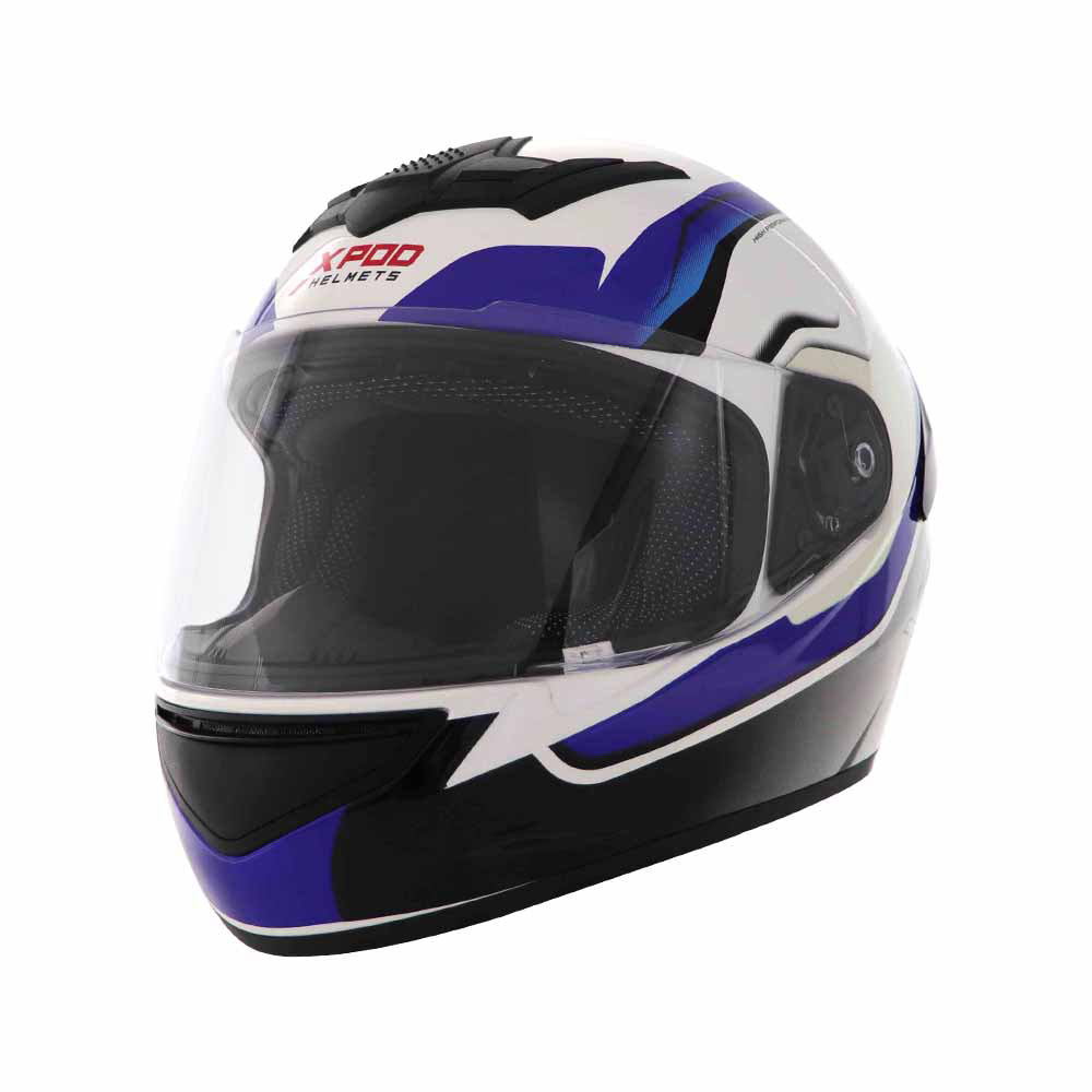 TVS XPOD Aerodynamic Helmet - ISI & DOT Certified Helmet for Men in Speedy White & Blue with Ultrawide Visor