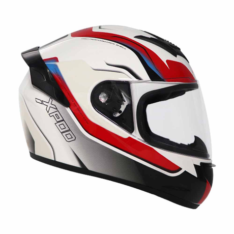 TVS XPOD Aerodynamic Helmet - ISI & DOT Certified Helmet for Men in Speedy White & Red with Ultrawide Visor