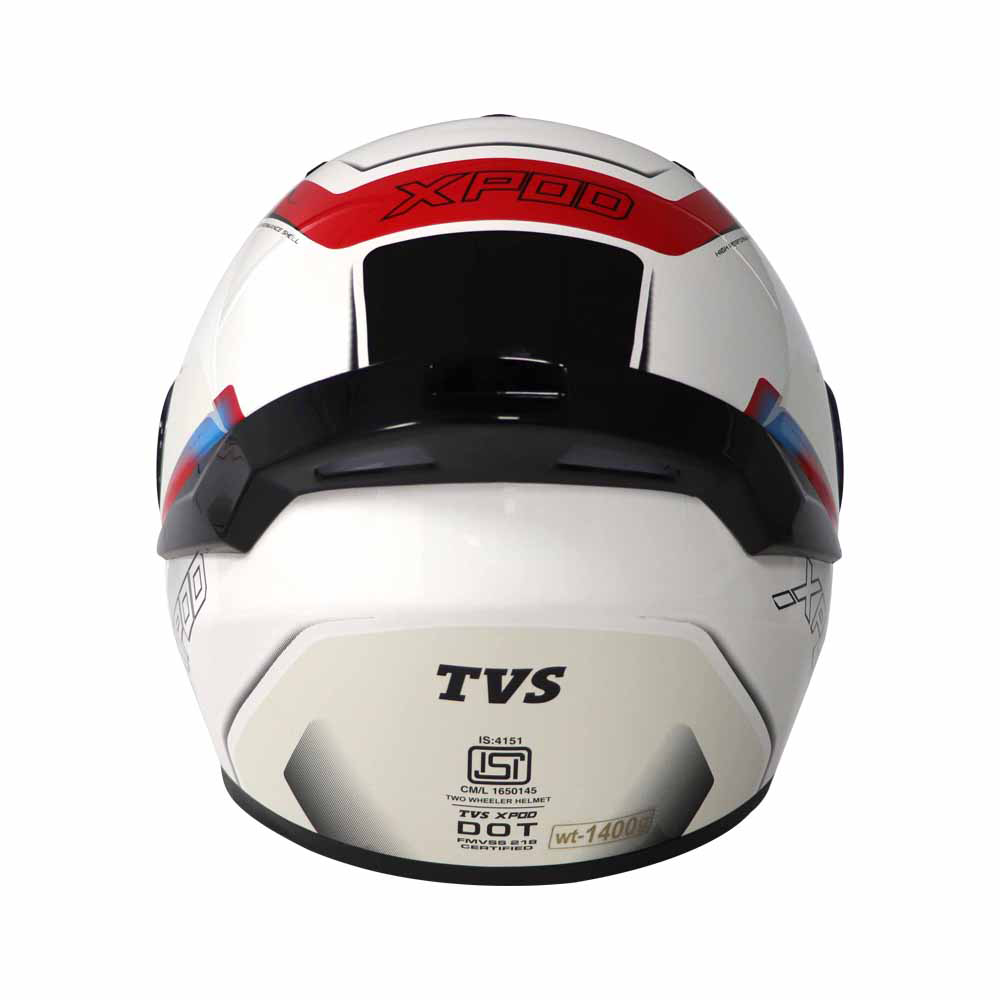 TVS XPOD Aerodynamic Helmet - ISI & DOT Certified Helmet for Men in Speedy White & Red with Ultrawide Visor