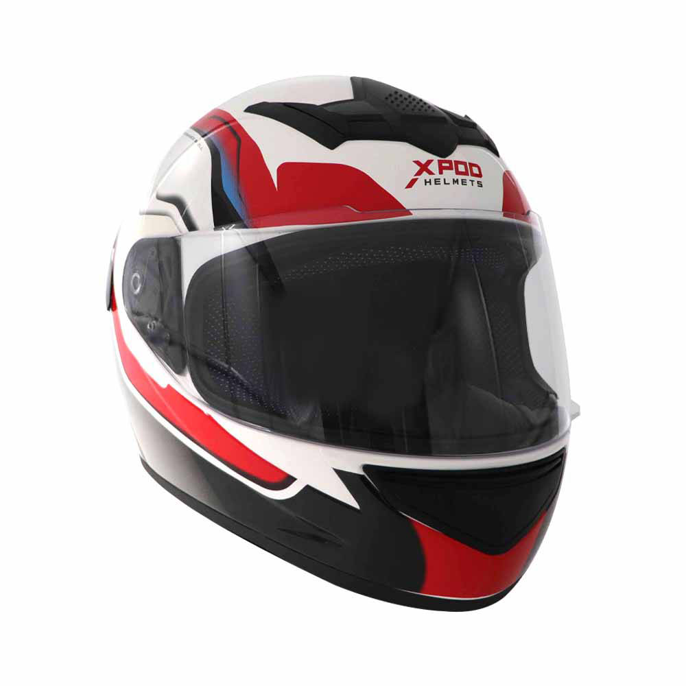 TVS XPOD Aerodynamic Helmet - ISI & DOT Certified Helmet for Men in Speedy White & Red with Ultrawide Visor