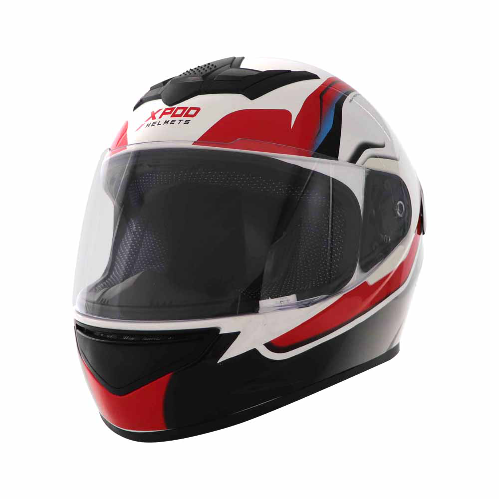 TVS XPOD Aerodynamic Helmet - ISI & DOT Certified Helmet for Men in Speedy White & Red with Ultrawide Visor