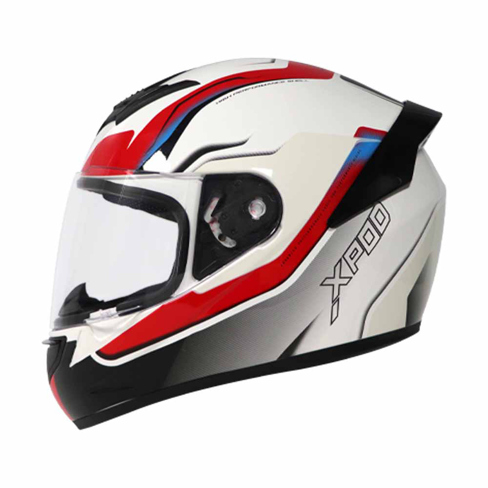 TVS XPOD Aerodynamic Helmet - ISI & DOT Certified Helmet for Men in Speedy White & Red with Ultrawide Visor