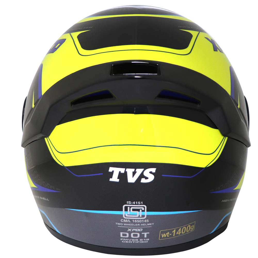 TVS XPOD Aerodynamic Helmet for Men – ISI & DOT Certified, Ultrawide Visor, Dynamic Dual Neon Design