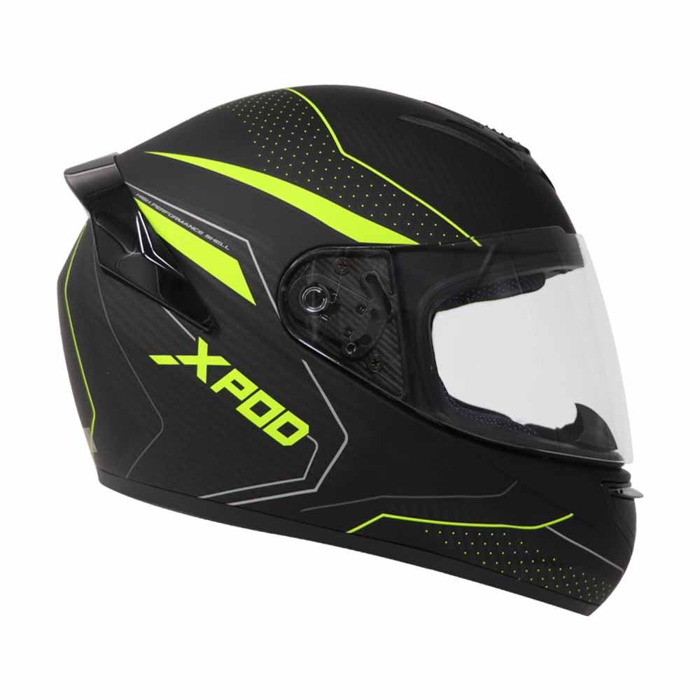 TVS XPOD Aerodynamic Helmet - ISI & DOT Certified Helmet for Men in Blistering Black & Neon with Ultrawide Visor
