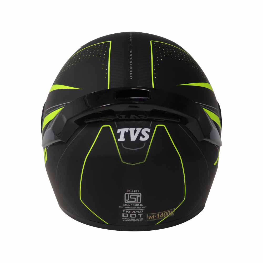 TVS XPOD Aerodynamic Helmet - ISI & DOT Certified Helmet for Men in Blistering Black & Neon with Ultrawide Visor