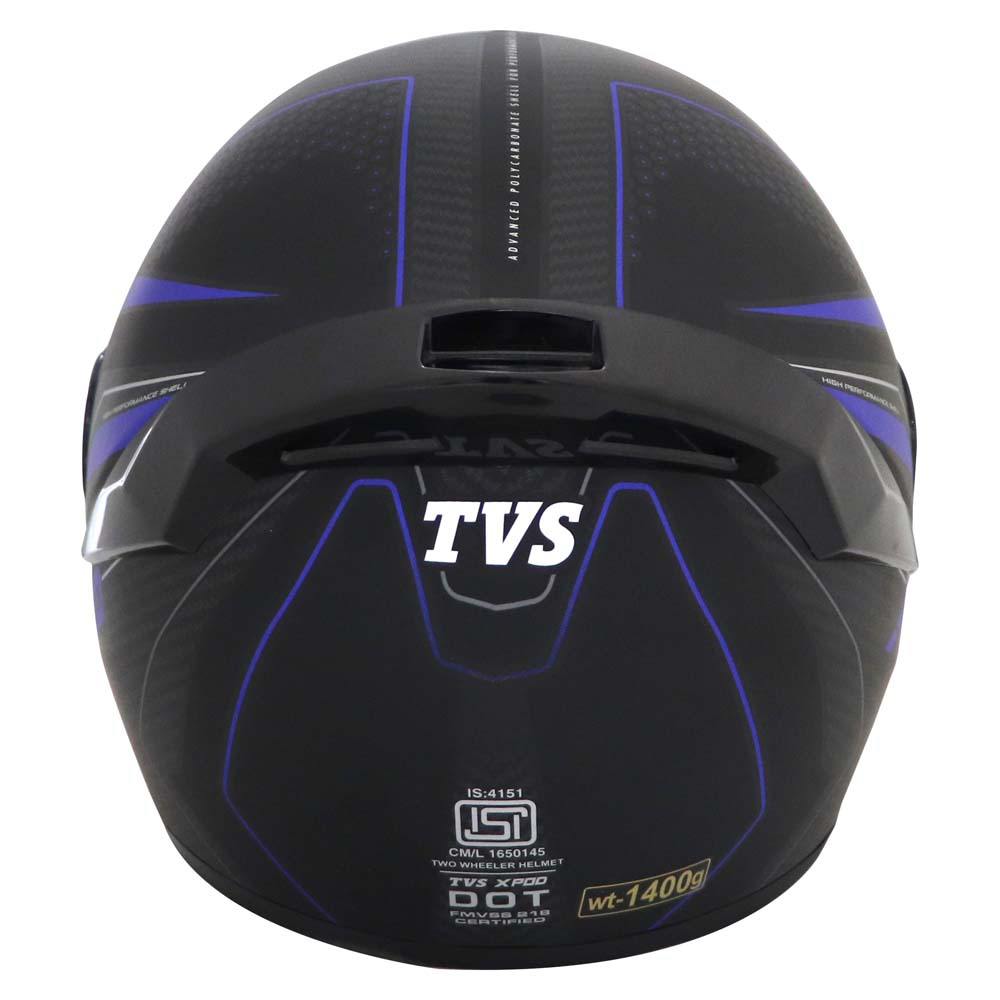 TVS XPOD Aerodynamic Helmet for Men - ISI & DOT Certified | Blistering Black & Blue