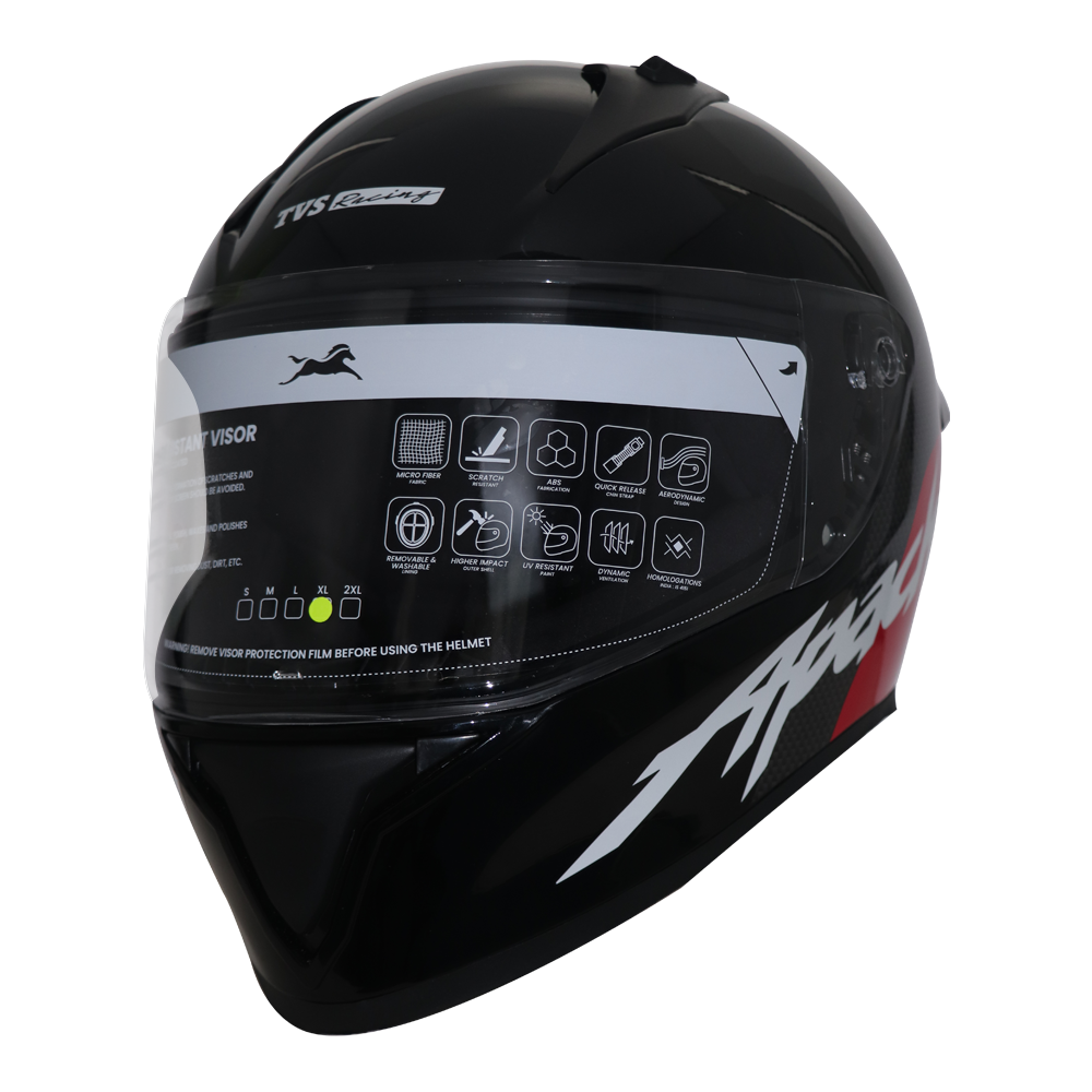 TVS Racing Apache Themed Full Face Helmet Red & White | Superior Ventilation & Maximum Protection