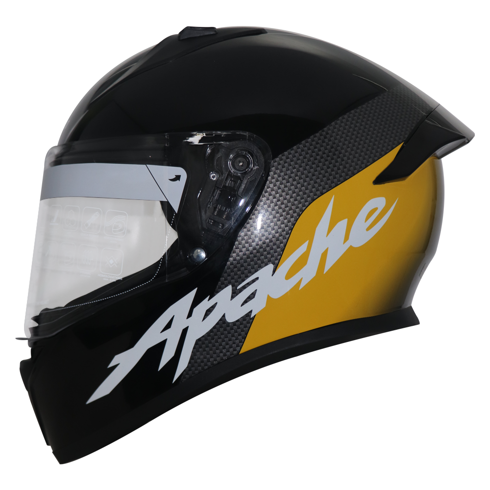 TVS Apache Full Face Helmet - Black with Yellow Strip | Premium Safety & Style