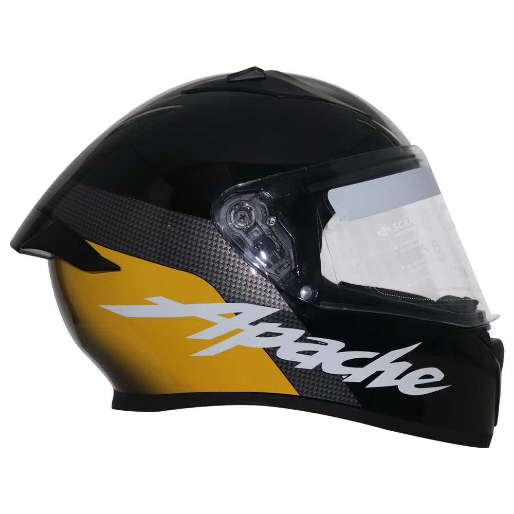 TVS Apache Full Face Helmet - Black with Yellow Strip | Premium Safety & Style