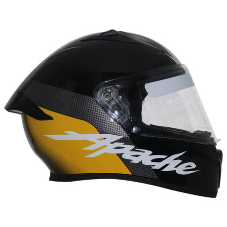 TVS Apache Full Face Helmet - Black with Yellow Strip | Premium Safety & Style