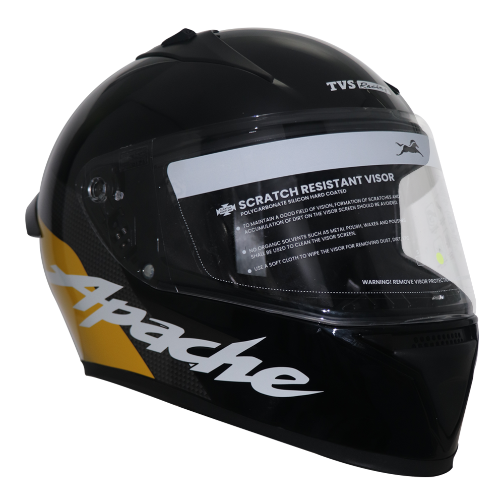 TVS Apache Full Face Helmet - Black with Yellow Strip | Premium Safety & Style