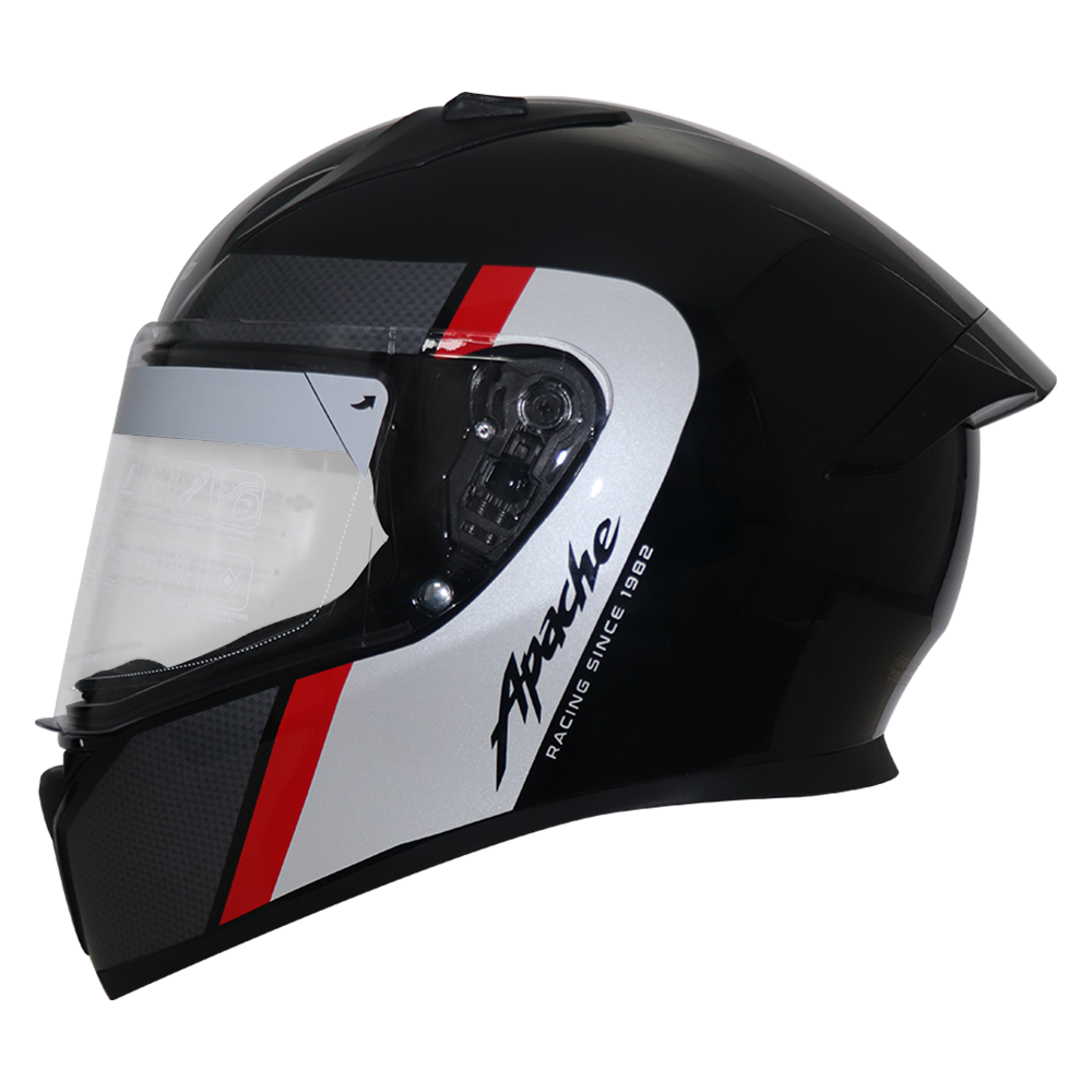 TVS Apache Full Face Helmet - Black, Red & White Strip | Premium Safety & Style