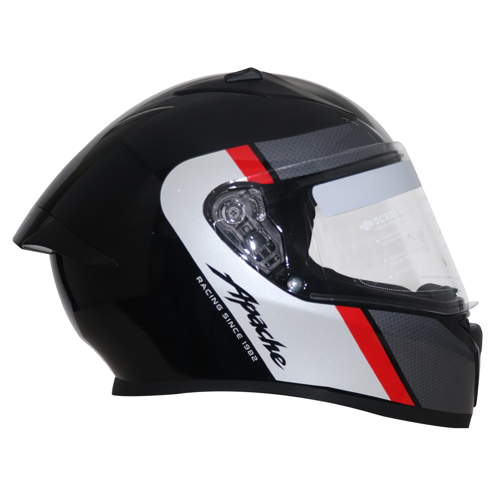 TVS Apache Full Face Helmet - Black, Red & White Strip | Premium Safety & Style